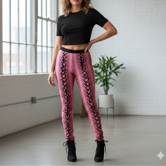 Current Mood Pants - Current Mood Leather Lover Corset Leggings Pink Snake skin print Size Large